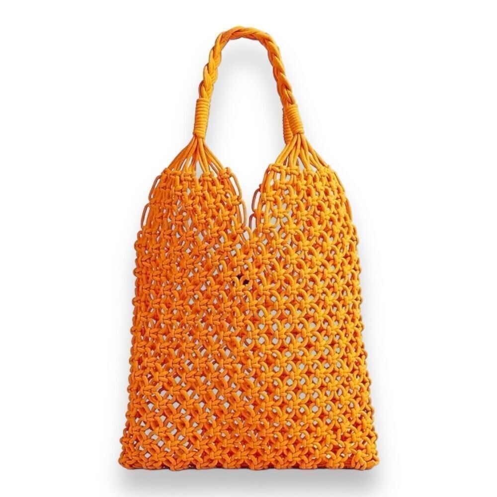 J.Crew Small Orange Cadiz‎ Hand-Knotted Rope Tote Bag Beach Festival Pool BR800